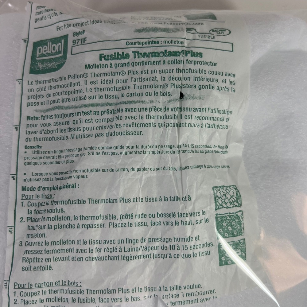 Pellon Fusible Thermolam Plus High Loft Iron On Fleece 45" x 2yds new‎ TP971F